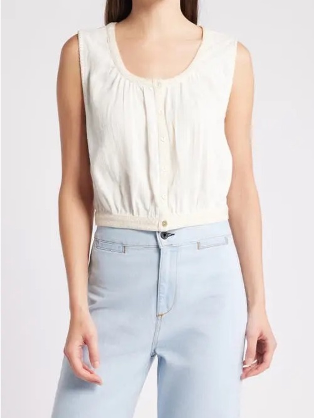 Faherty Isla Embroidered Organic Cotton Sleeveless Button-Up Tank Size S - Picture 7 of 11